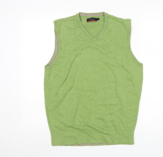 Pierre Cardin Men's Green Cotton V-Neck Sleeveless Vest Jumper Size S