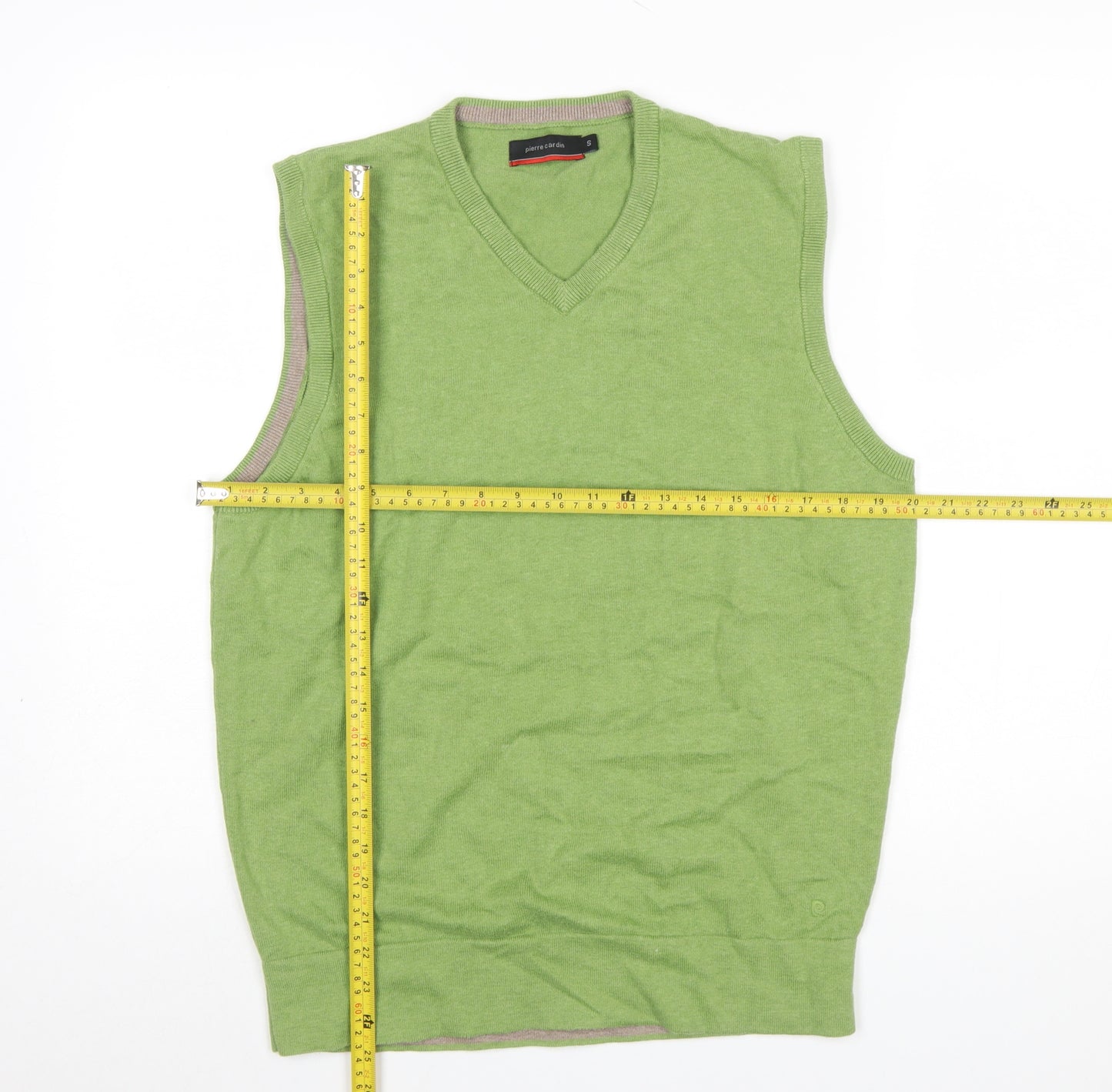 Pierre Cardin Men's Green Cotton V-Neck Sleeveless Vest Jumper Size S