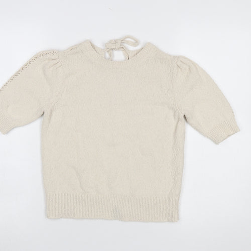 Marks and Spencer Women Beige XS Puff Sleeve Knit Jumper
