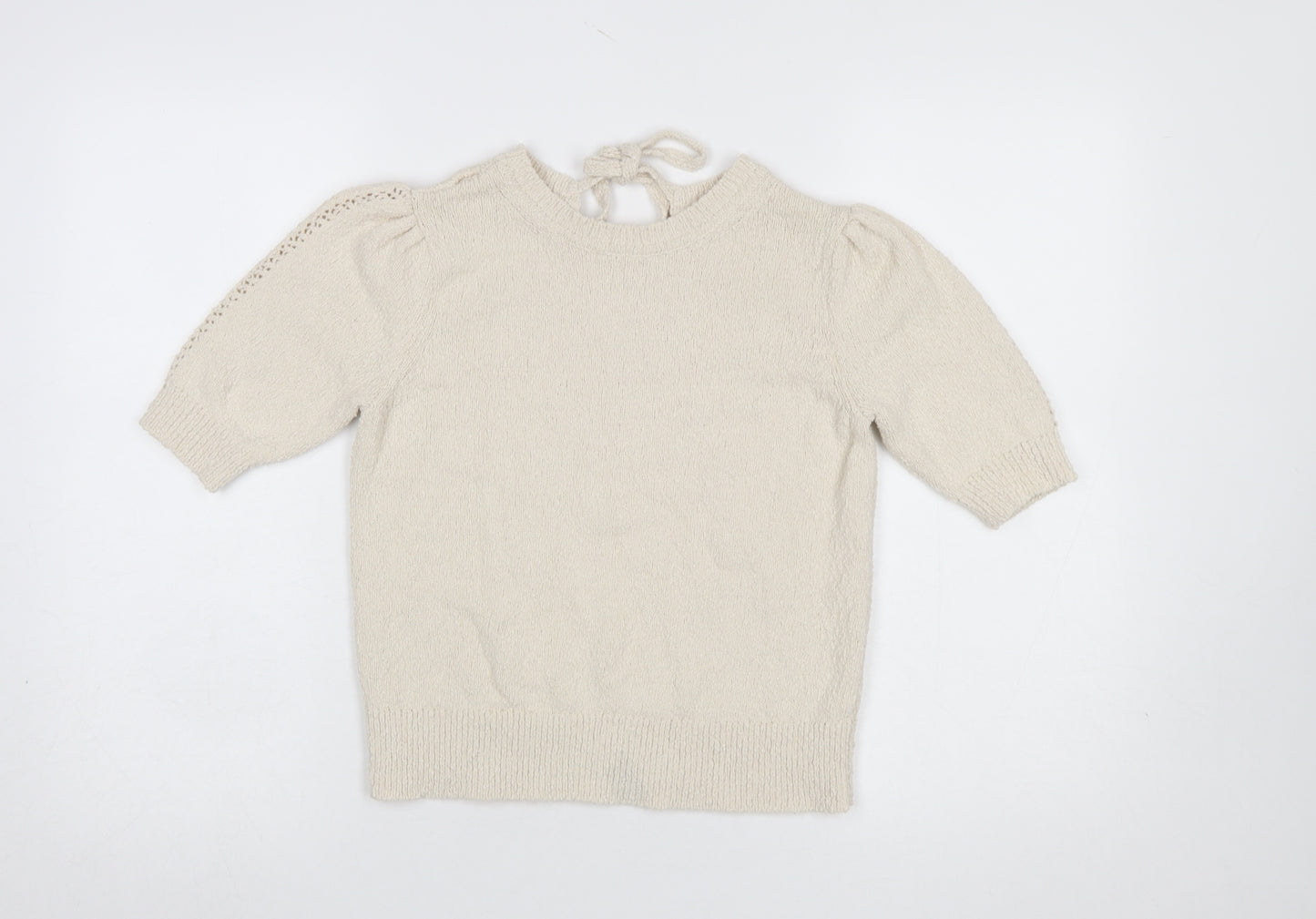 Marks and Spencer Women Beige XS Puff Sleeve Knit Jumper