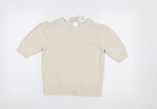 Marks and Spencer Women Beige XS Puff Sleeve Knit Jumper