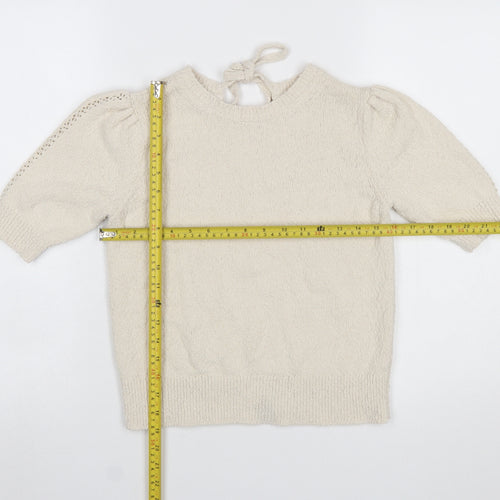 Marks and Spencer Women Beige XS Puff Sleeve Knit Jumper