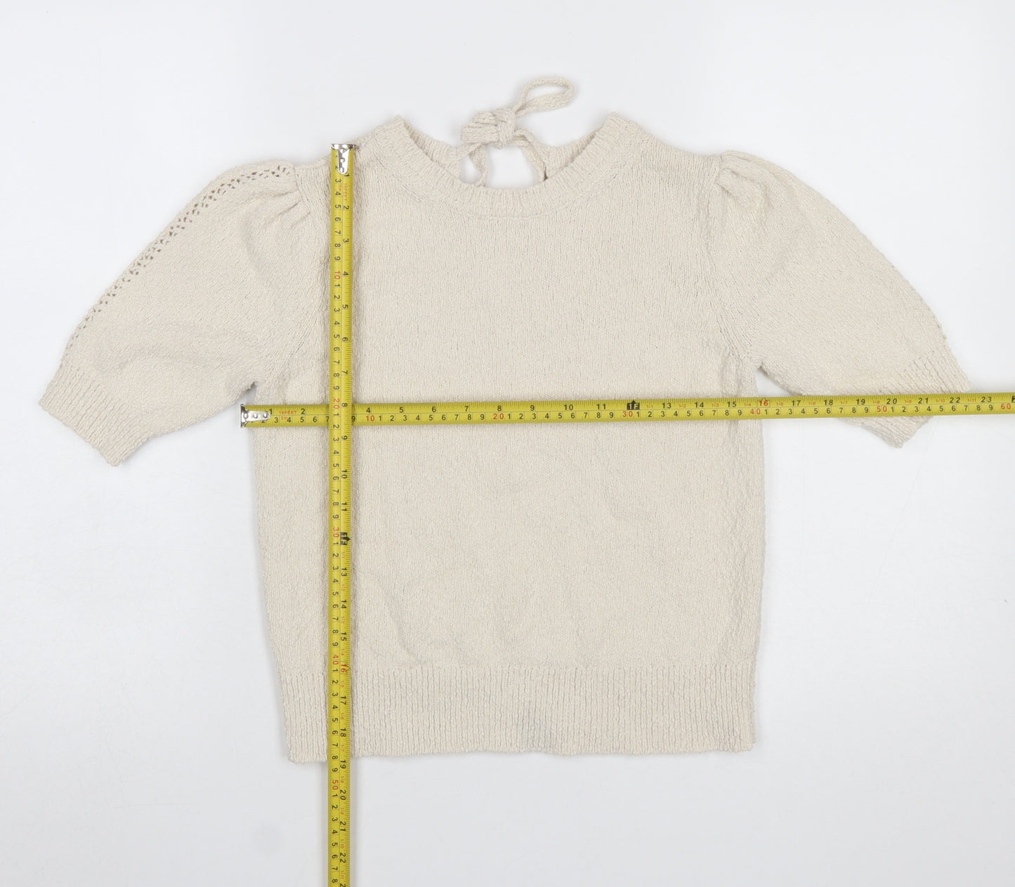 Marks and Spencer Women Beige XS Puff Sleeve Knit Jumper