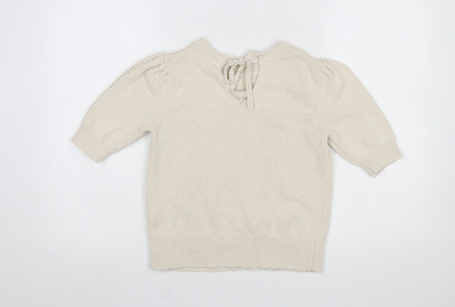 Marks and Spencer Women Beige XS Puff Sleeve Knit Jumper
