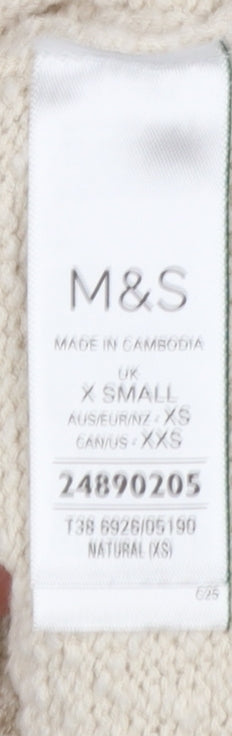 Marks and Spencer Women Beige XS Puff Sleeve Knit Jumper