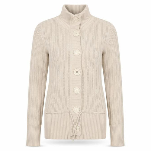 H&M L.O.G.G Women Beige Cotton Cable-Knit High Neck Cardigan S