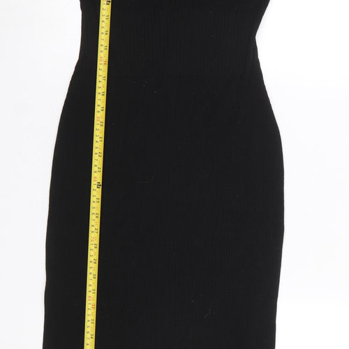 H&M Women’s Black Knit Bodycon Midi Dress Size L Long Sleeve