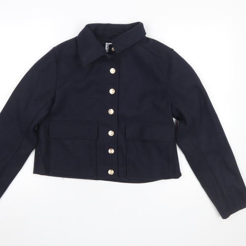 Zara Women’s Blue Cropped Button Jacket Size 8 Polyester Lined