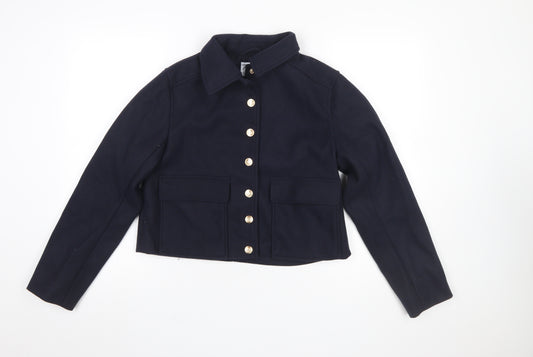 Zara Women’s Blue Cropped Button Jacket Size 8 Polyester Lined