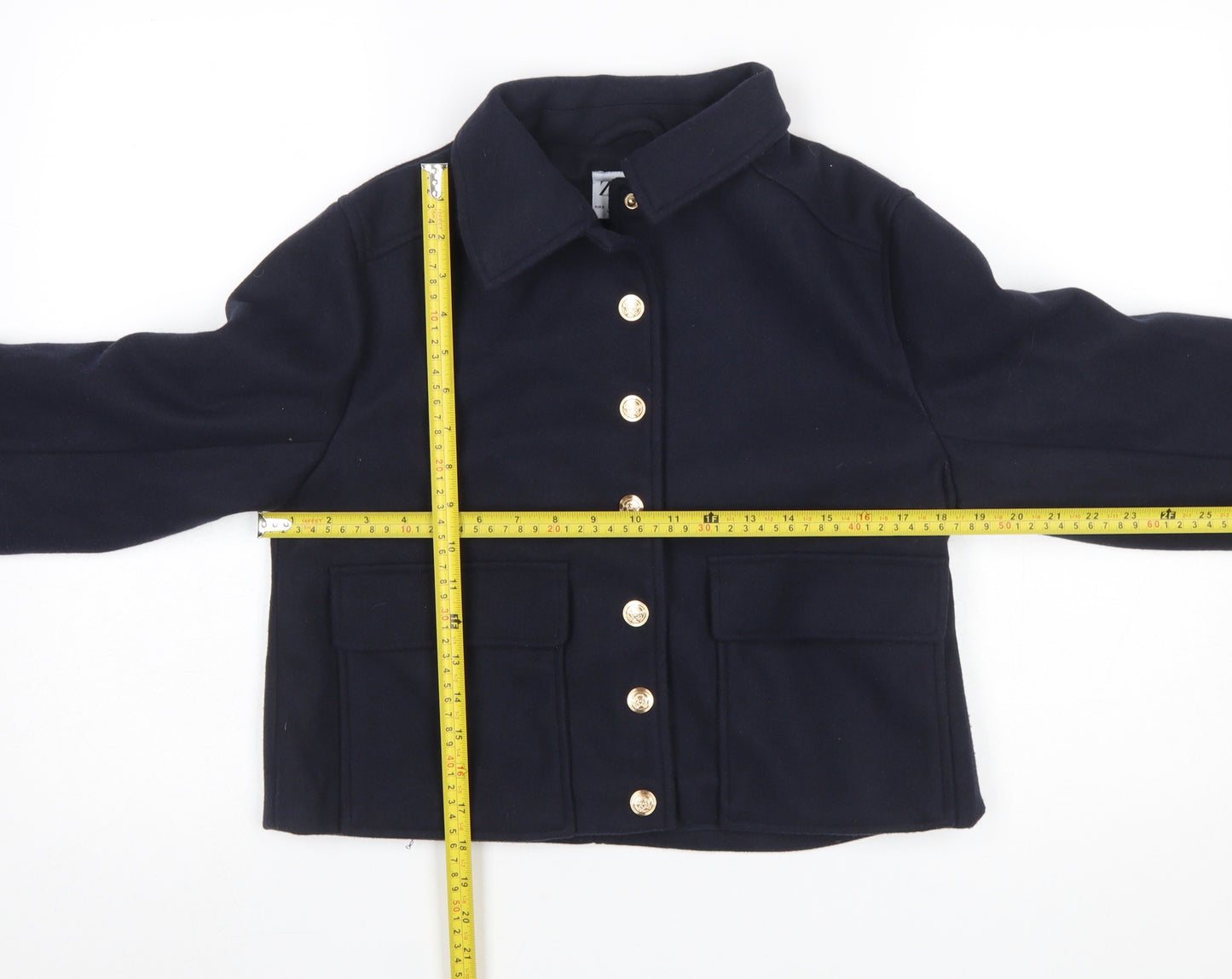 Zara Women’s Blue Cropped Button Jacket Size 8 Polyester Lined