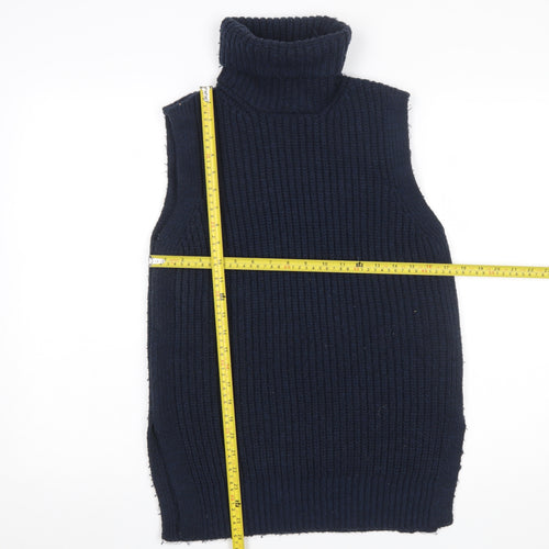 Marks and Spencer Womens Blue Roll Neck Sleeveless Knit Jumper Vest XS