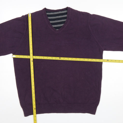 Marks and Spencer Men’s Purple Cotton V-Neck Jumper Size L