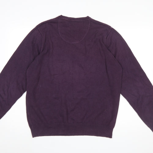 Marks and Spencer Men’s Purple Cotton V-Neck Jumper Size L