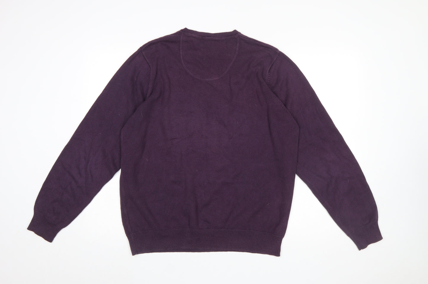 Marks and Spencer Men’s Purple Cotton V-Neck Jumper Size L