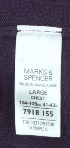 Marks and Spencer Men’s Purple Cotton V-Neck Jumper Size L
