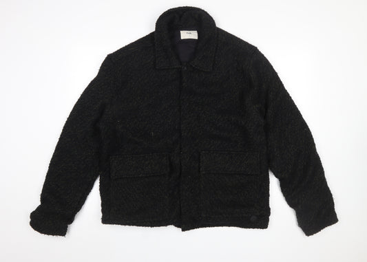 Folk Men Black L Basic Jacket Polyester Casual Mid-Length
