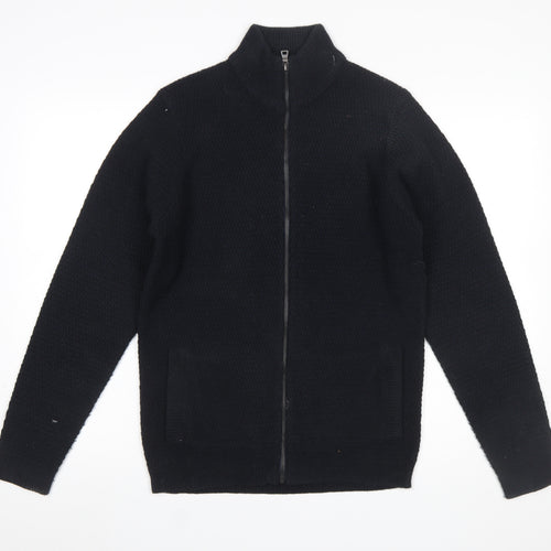Marks and Spencer Men's Black Full Zip Acrylic Jumper Size S