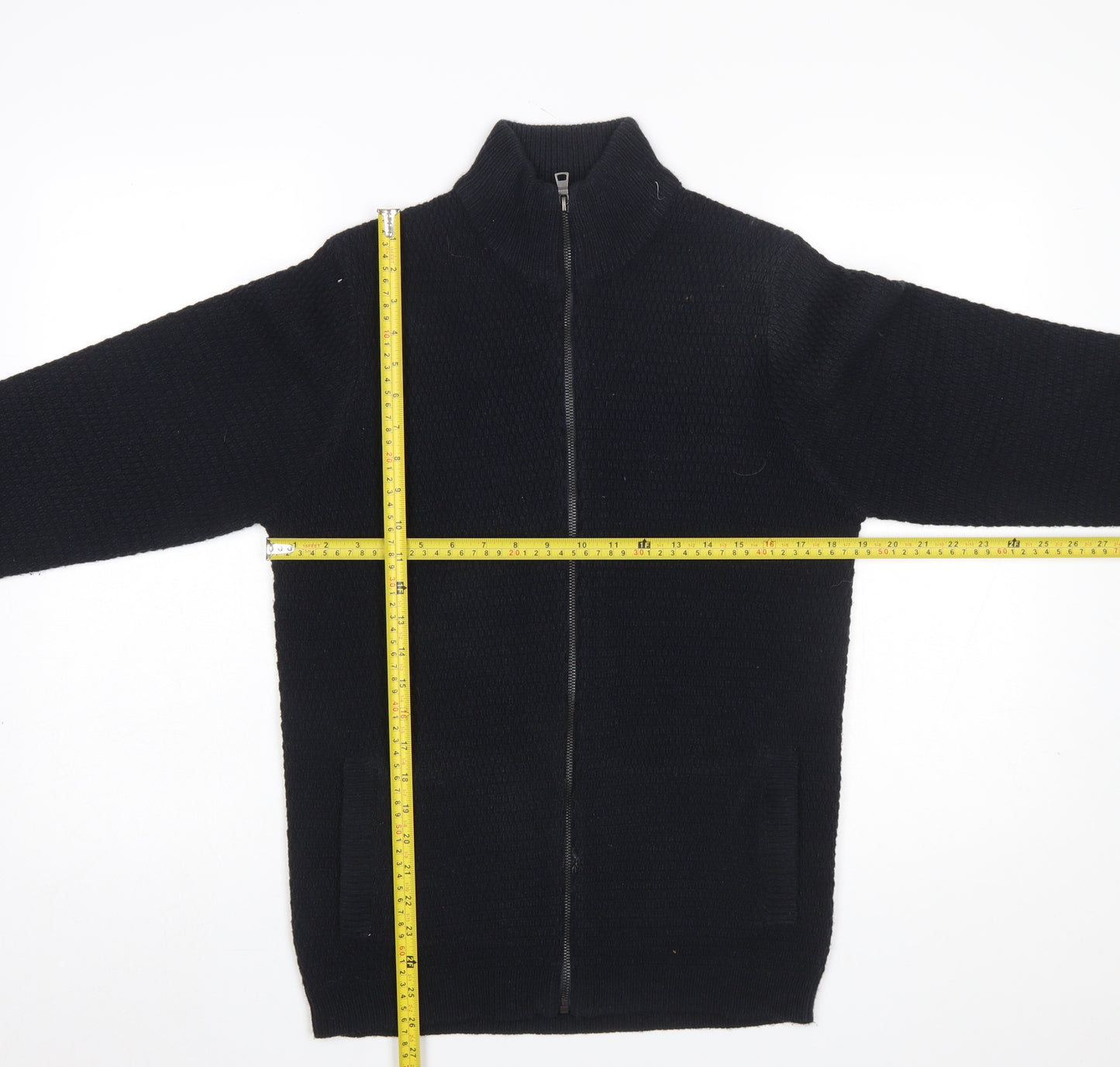 Marks and Spencer Men's Black Full Zip Acrylic Jumper Size S