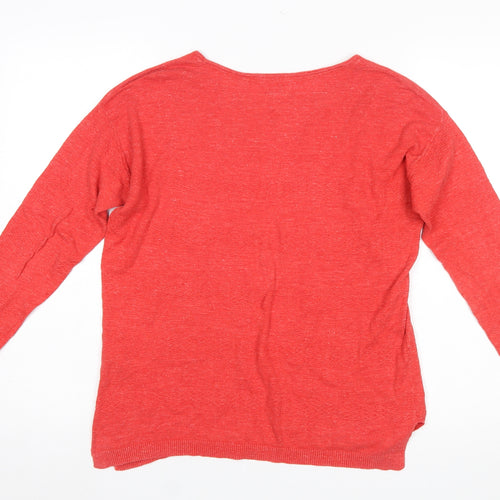 Fat Face Women Red Cotton Crew Neck Long Sleeve Pullover Jumper Size 8