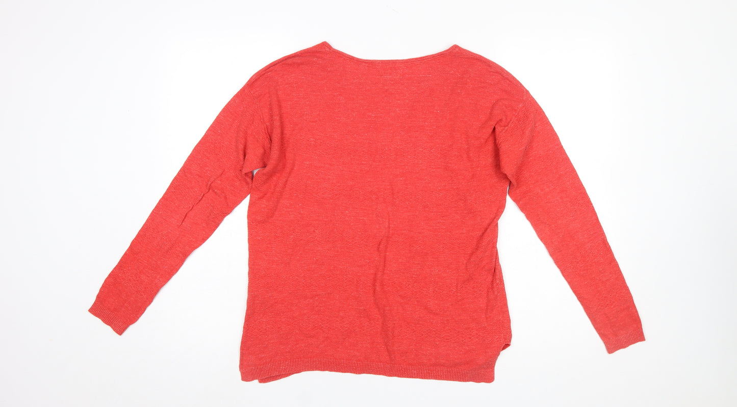 Fat Face Women Red Cotton Crew Neck Long Sleeve Pullover Jumper Size 8