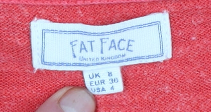 Fat Face Women Red Cotton Crew Neck Long Sleeve Pullover Jumper Size 8