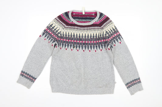 Weird Fish Women's Grey Fair Isle Knitted Jumper Size 10