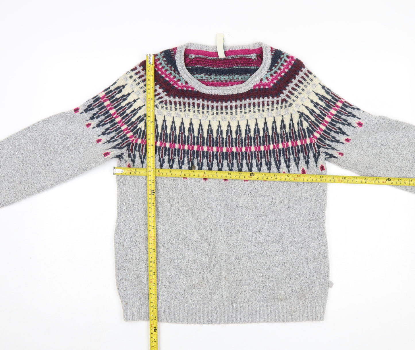 Weird Fish Women's Grey Fair Isle Knitted Jumper Size 10