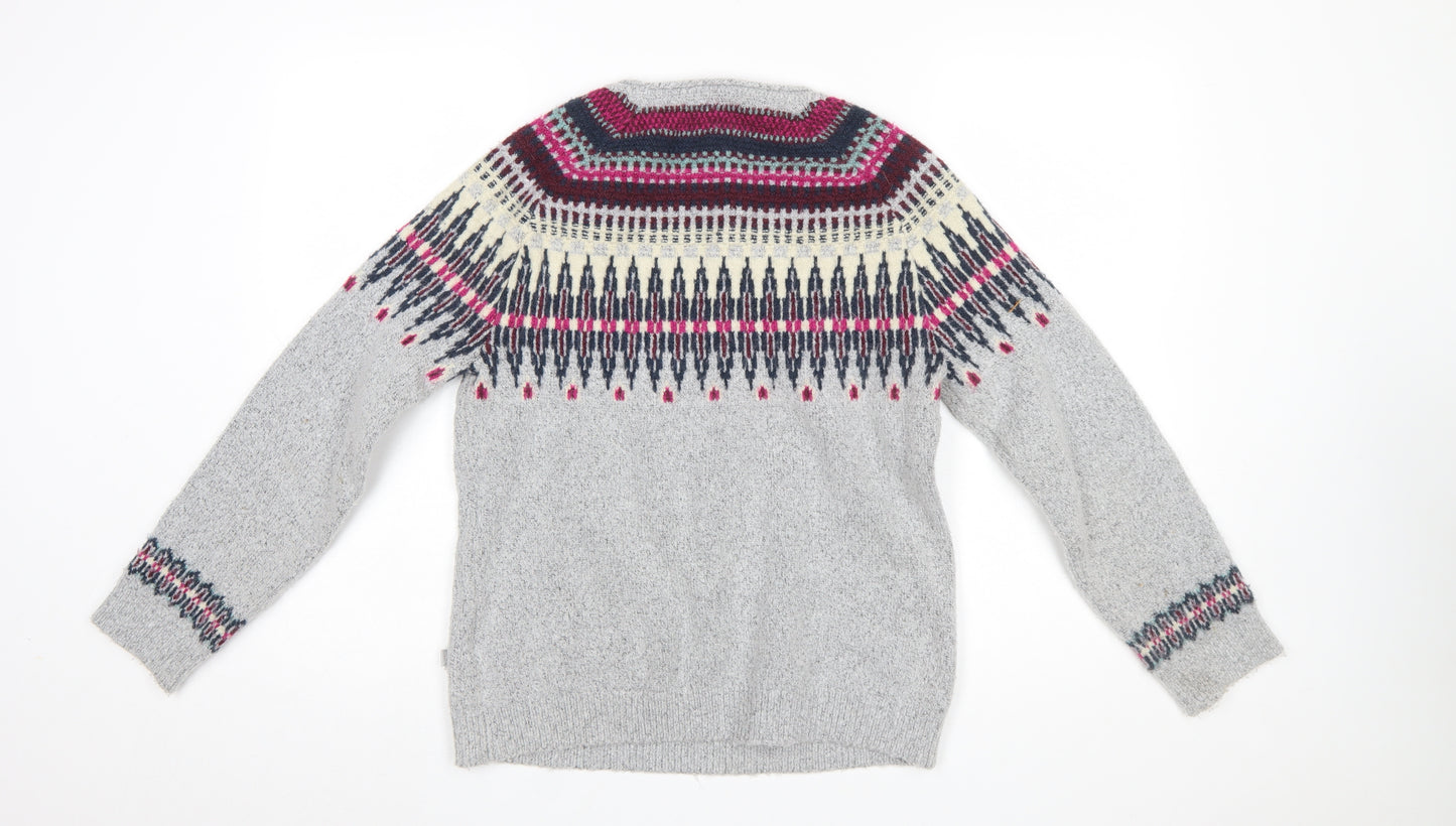 Weird Fish Women's Grey Fair Isle Knitted Jumper Size 10