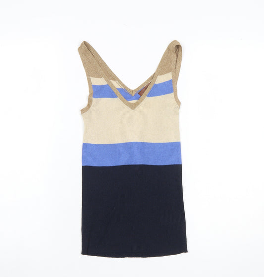 Next Women’s Beige Blue Striped Knit Tank Top Size 6