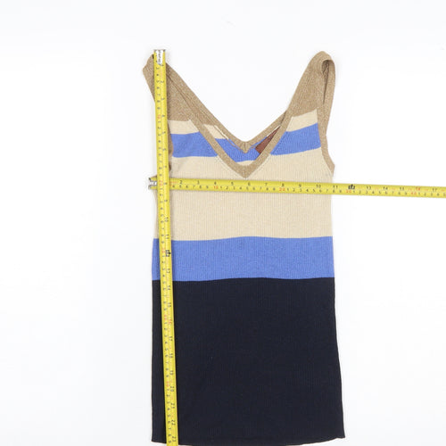 Next Women’s Beige Blue Striped Knit Tank Top Size 6