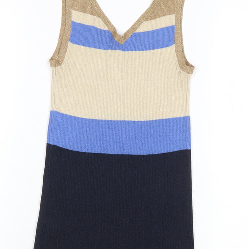 Next Women’s Beige Blue Striped Knit Tank Top Size 6