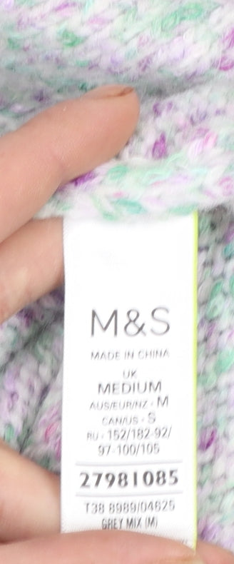 Marks and Spencer Women’s Grey Mix Roll Neck Chunky-Knit Jumper Medium