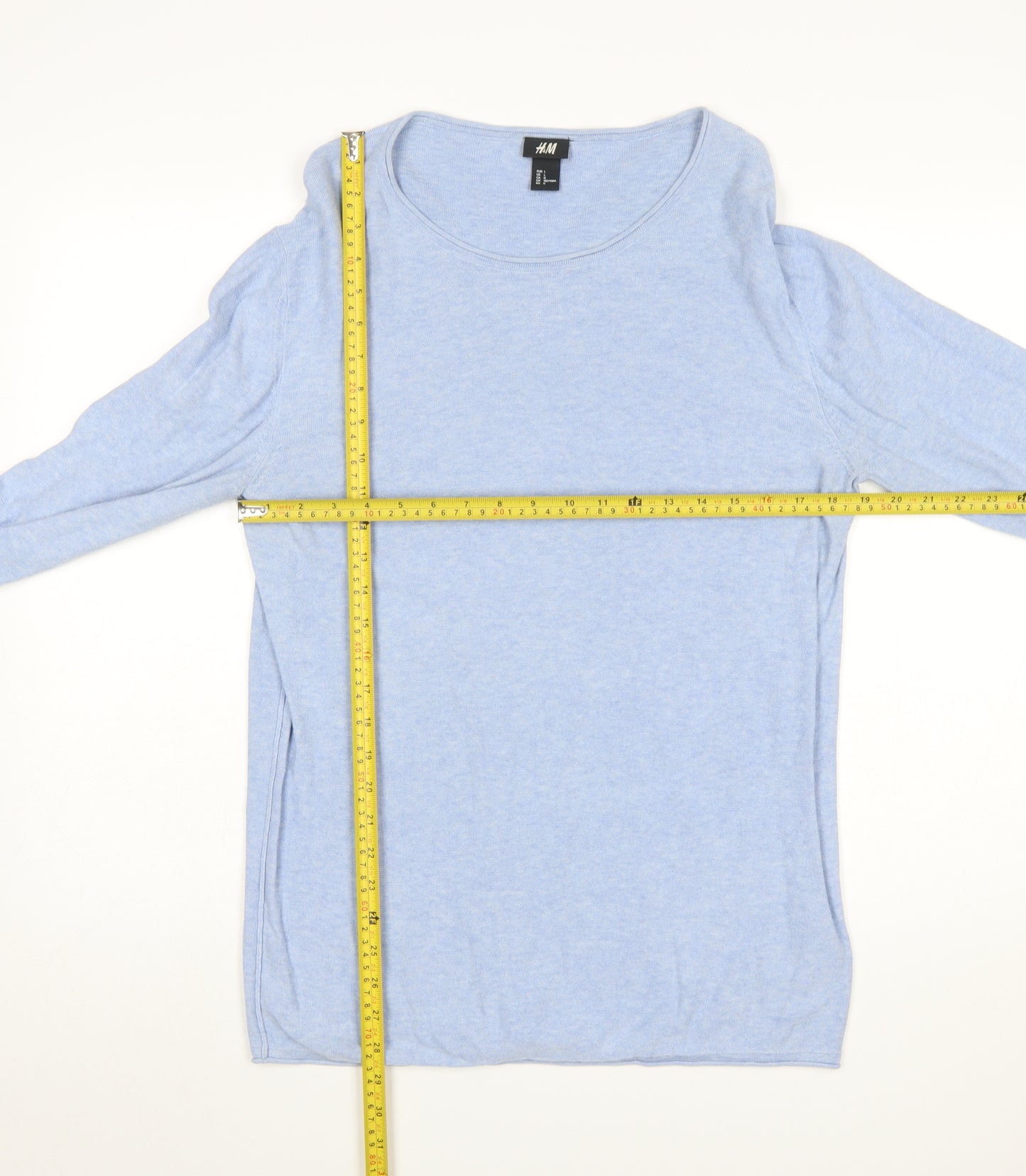 H&M Womens Blue Cotton Long Sleeve Jumper Size 14 Regular Fit
