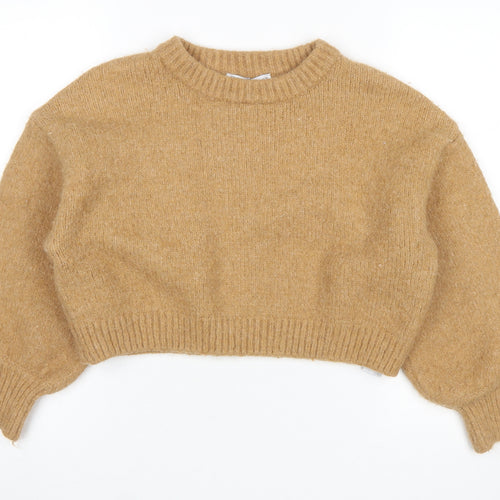 ZARA Women Beige Wool Blend Balloon Sleeve Knit Jumper L