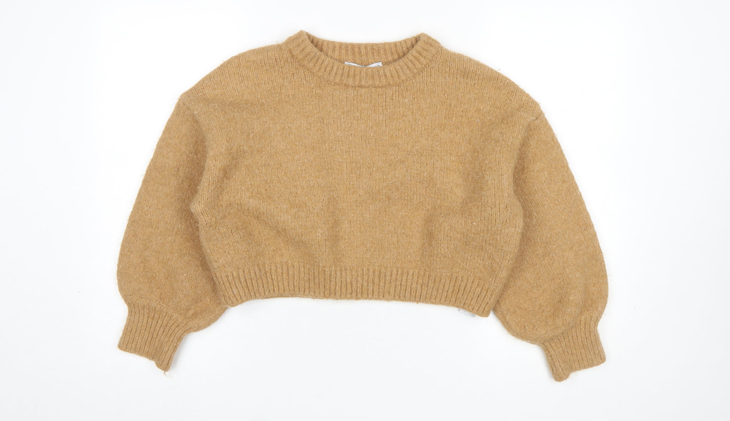 ZARA Women Beige Wool Blend Balloon Sleeve Knit Jumper L