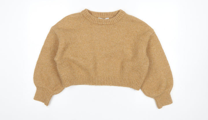 ZARA Women Beige Wool Blend Balloon Sleeve Knit Jumper L