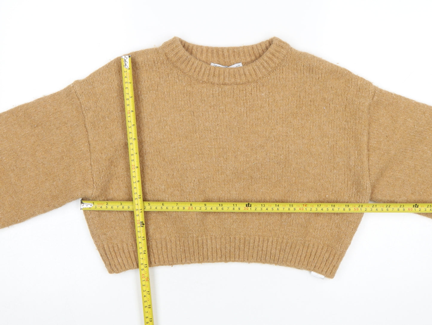 ZARA Women Beige Wool Blend Balloon Sleeve Knit Jumper L