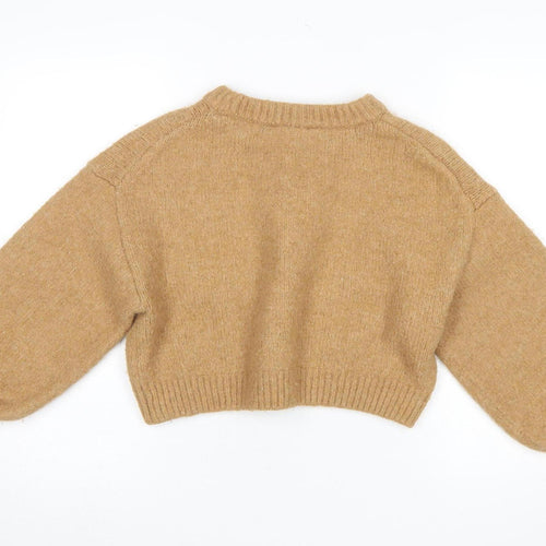 ZARA Women Beige Wool Blend Balloon Sleeve Knit Jumper L