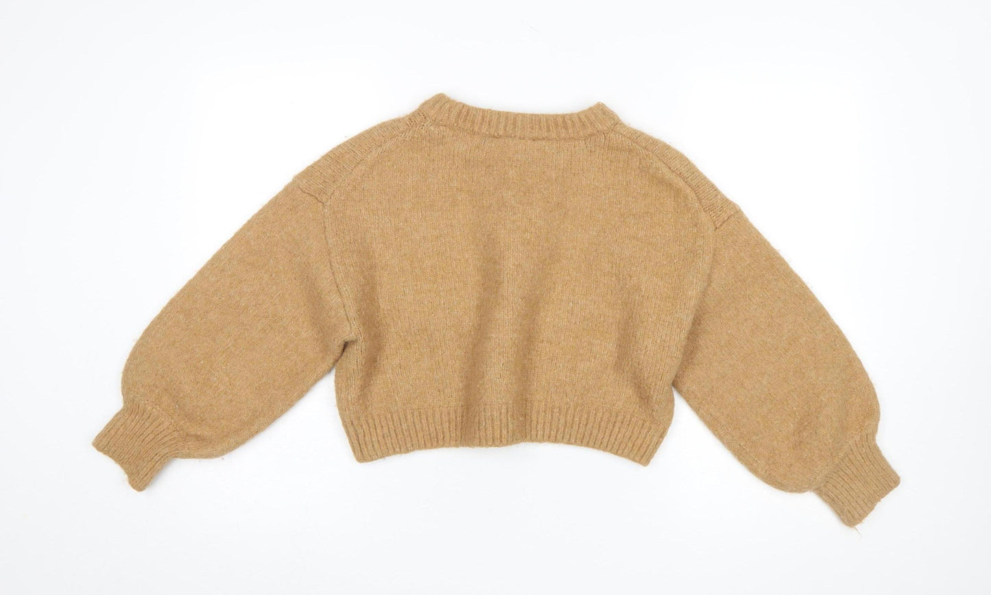 ZARA Women Beige Wool Blend Balloon Sleeve Knit Jumper L