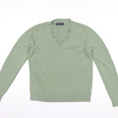 Marks and Spencer Women’s Green V-Neck Long Sleeve Acrylic Jumper Size S