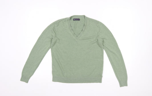 Marks and Spencer Women’s Green V-Neck Long Sleeve Acrylic Jumper Size S