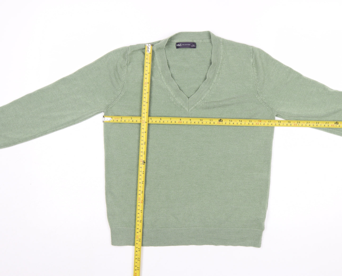 Marks and Spencer Women’s Green V-Neck Long Sleeve Acrylic Jumper Size S