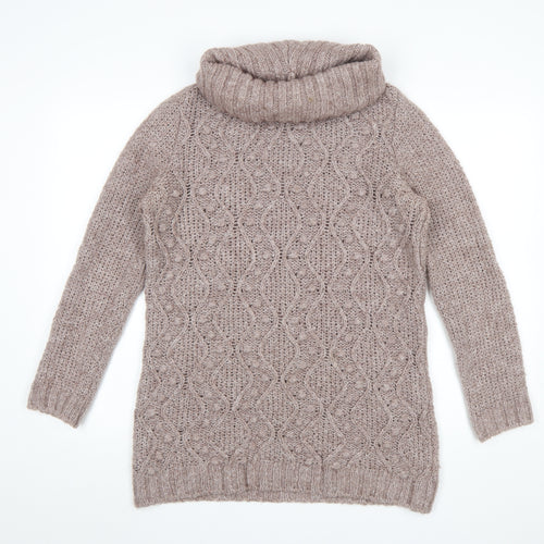 Marks and Spencer Womens Pink Roll Neck Chunky Knit Jumper UK 12