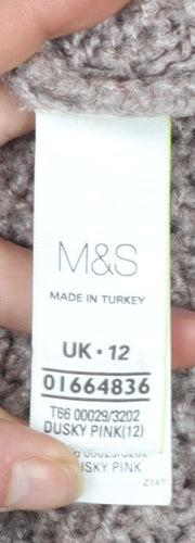 Marks and Spencer Womens Pink Roll Neck Chunky Knit Jumper UK 12