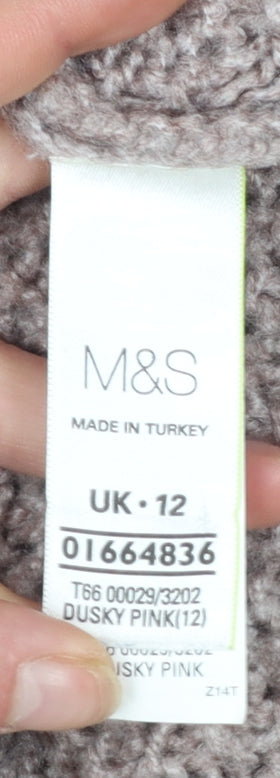 Marks and Spencer Womens Pink Roll Neck Chunky Knit Jumper UK 12