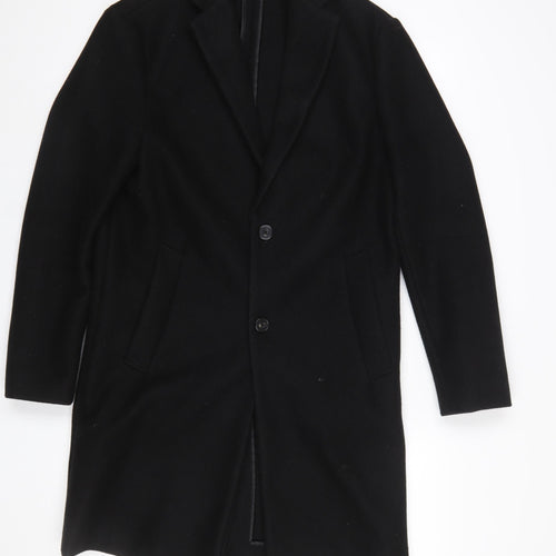 Zara Men's Black Long Overcoat Size S Classic Formal Wool Look