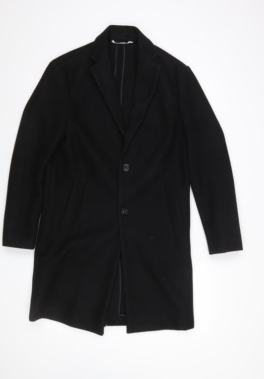 Zara Men's Black Long Overcoat Size S Classic Formal Wool Look