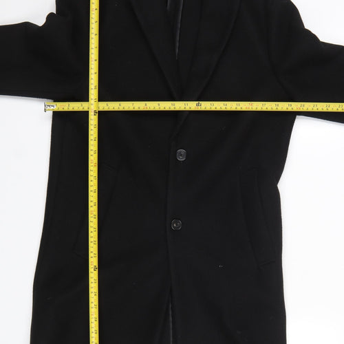 Zara Men's Black Long Overcoat Size S Classic Formal Wool Look
