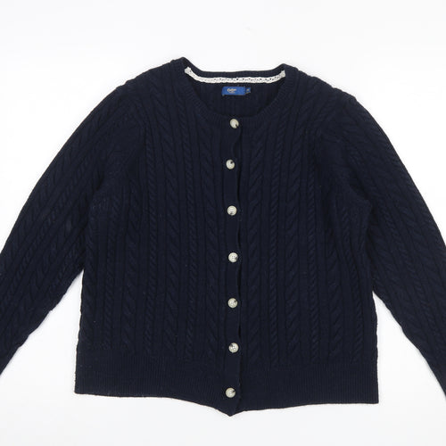 Cotton Traders Women Blue Cable-Knit Cardigan UK 20 Long Sleeve