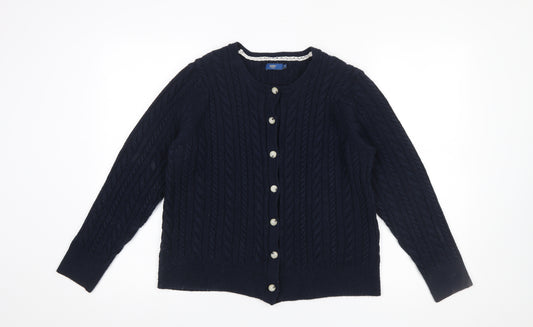 Cotton Traders Women Blue Cable-Knit Cardigan UK 20 Long Sleeve